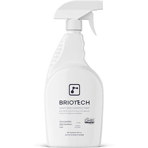 BRIOTECH Sanitizer Disinfectant Hypochlorous Spray, Kills 99.99% of Viruses & Bacteria, Eliminate Odor, Gentle for Nurseries & Play Rooms, Rinse Free Food Contact Surface Sanitizer, 32 fl oz