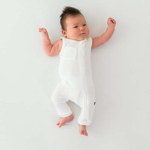 Ribbed Zippered Sleeveless Romper in Cloud 0-3M