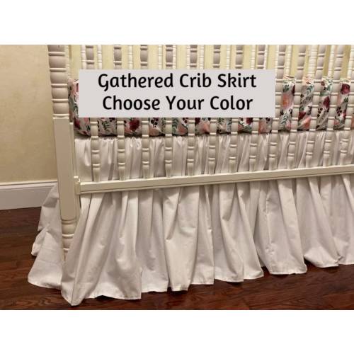 36 Colors - Custom Gathered Crib Skirt, Ruffled Style Cotton Crib Skirt, Mini Crib Skirt, Baby Boy, Baby Girl, Neutral Crib Skirt