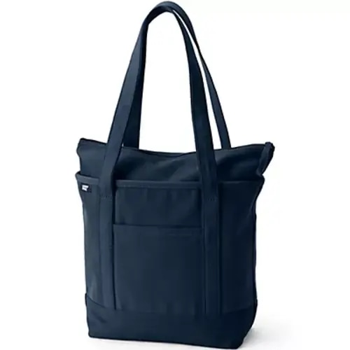 Medium 5 Pocket Zip Top Canvas Tote Bag Long Handles Radiant Navy| Lands' End