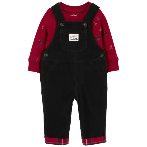 Red/Black Baby 2-Piece Plaid Bodysuit & Corduroy Overall Set | oshkosh.com