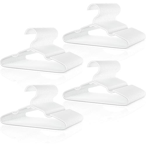 Kids Hangers 100 Pack, Premium Plastic Baby Hangers Clothes of Children, Toddler, Infant, Durable Non-Slip Kid Clothes Hanger for Closet Space-Saving, White