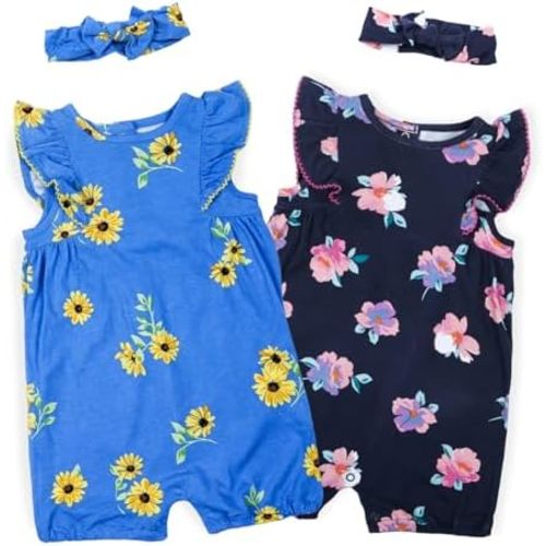 Baby Girls Ruffled Sleeve Rompers Toddler Girls Jumpsuits One-Piece Cotton Outfits