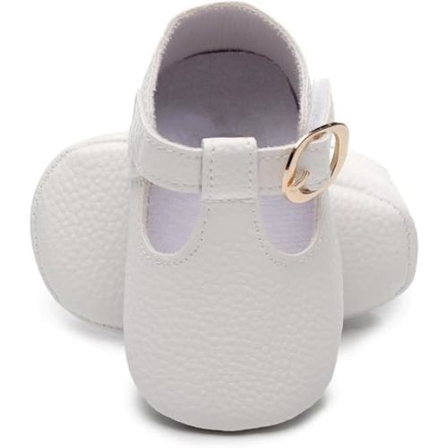 HONGTEYA Infant Baby Girl Mary Janes Flats PU Leather Non-Slip Soft Sole for Toddler First Walker Newborn Infant Crib Shoes Wedding Party Princess Baby Moccasins Girl Dress Shoes