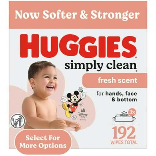 Huggies Simply Clean Fresh Scent Baby Wipes, 3 Flip-Top Packs, 192 Ct (Select For More)