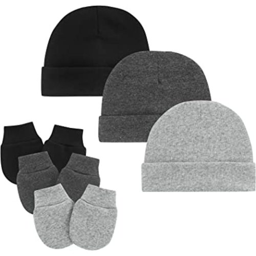 Zando Baby Hats and Mittens Unisex Infant Beanie Caps Newborn Hospital Hat with Scratch Mitten Set for Baby Boys Grils Hats