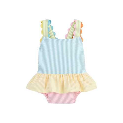Girls' Seersucker Ric Rac Swimsuit | Adorable Swimwear for 5T | Mud Pie