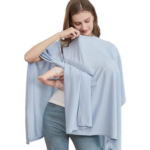 Zdolmy Cooling Knit Nursing Cover for Baby Breastfeeding, Cozy Swaddle, Breathable and Soft, 360° Full Privacy Breastfeeding Coverage, Baby Shower Gifts for Boy&Girl (Blue)