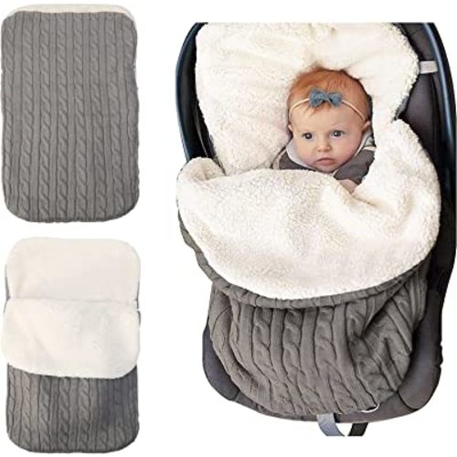 Newborn Baby Swaddle Blanket, Thick Warm Strollers Knit Blanket Plus Velvet, Baby Kid Toddler Fleece Sleeping Bag Sleep Sack Stroller Warp for Baby Girl or Boy (Gray)