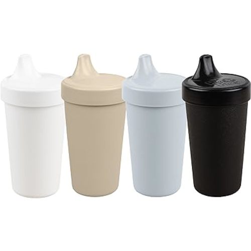Re-Play Made in USA 10 Oz. Sippy Cups for Toddlers, Pack of 4 - Reusable Spill Proof Cups for Kids, Dishwasher/Microwave Safe - Hard Spout Sippy Cups for Toddlers 3.13" x 6.25", Monochrome