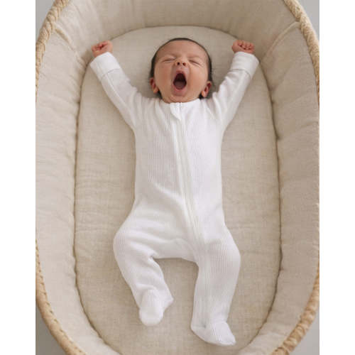 Organic Waffle 2-Way Zip Footie, Lucent White