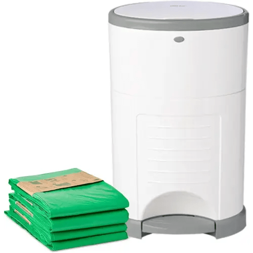 Diaper Dekor EKO Plus Diaper Pail Gift Set, White | ONLY Eco-Friendly Diaper Pail Made with 70% Recycled Materials | Comes with up to a Year's Supply Worth of Diaper Dekor Refills!