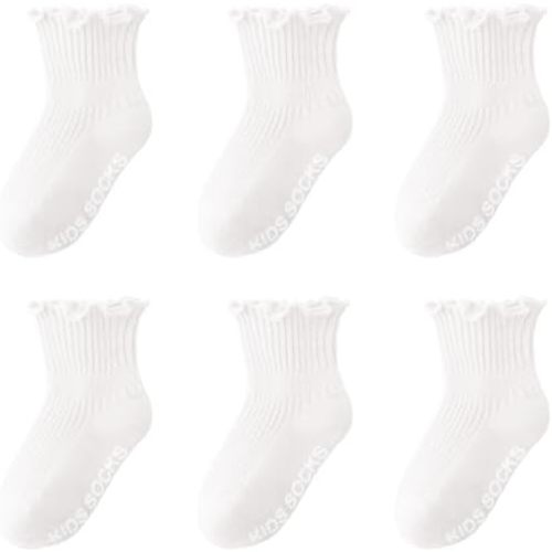 DRESHOW BQUBO Baby Girls Toddler Anti Slip Socks - Cute Frilly Ruffle Grip Ankle Socks for Infant Toddler