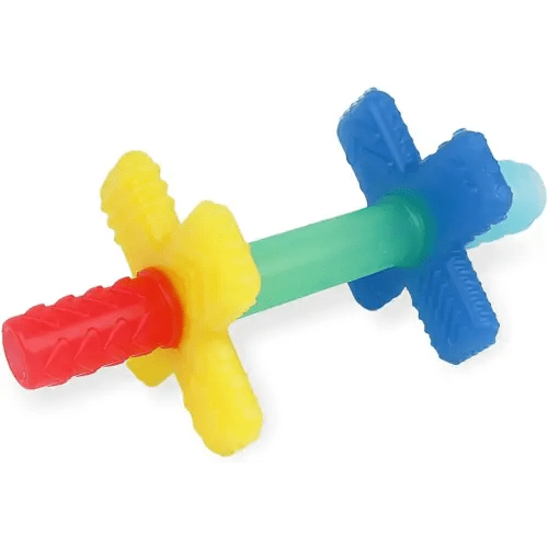 Itzy Ritzy Teensy Tube Teether; Textured Hollow Baby Teething Tube That Reaches Front Teeth & Back Molars, Made of Soft Silicone (Rainbow)