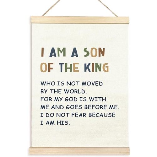 TAEDIN Christian Baby Boy Room Poster Hanger Frame, Faith Scripture Wood Wooden Canvas Artwork Print, Positive Affirmations Wall Decor Painting for Boys Room Bedroom Nursery Decor 12X16