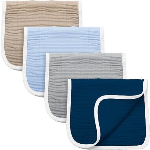 Synrroe Burp Cloths Large, Muslin Burp Cloths for Baby Girls and Boys, Pack of 4 Extra Absorbent and Soft Muslin Bibs, 6 Layers 20 by 10 Inches 100% Cotton (4 Color Mix 4 Pack)