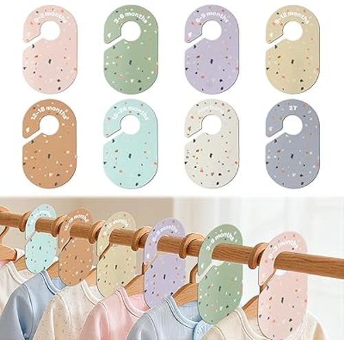 8 Pcs Baby Closet Dividers, Nursery Organizers with Size Labels from Newborn to 24+ Months, Universal 1.6" Inner Hook Fits Most Rods for Baby Boy & Girl Clothing Storage