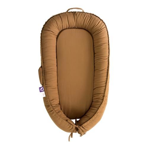CooCooBaby Infant Lounger, Baby Nest Cover for Baby Girls & Boys, Newborn Essentials for Baby 0-12 Months, 100% Cotton Breathable, Portable Travel Bed (Brown, Cotton)