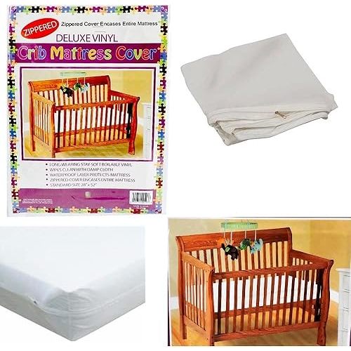 Bistras Deluxe Waterproof Zippered Crib Mattress Cover, 28" x 52", Standard Size, Vinyl, Keeps Mattress Fresh & Clean, Machine Washable