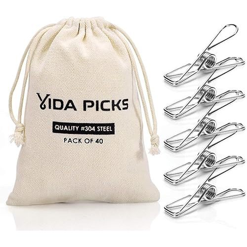 40 Pack Wire Clothes Pins Heavy Duty Outdoor, Stainless Steel ClothesPins for Hanging Clothes, Metal Clothes Pegs, Clothing Clips, Laundry Pins 1.8mm Diameter 6cm Long