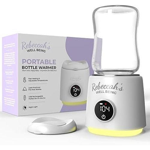 Portable Bottle Warmer for Travel with built in Nightlight, Fast 4 Heat Settings, Lightweight, Leak-Proof Design & Safe Rechargeable Baby Bottle Warmer for Breastmilk Formula or Water, Travel-Friendly