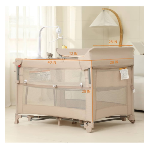 Paquete y juego 5 en 1, moisés de bebé, cuna para bebé, cuna con cambiador, corral de viaje plegable para recién nacidos a niños pequeños (beige)