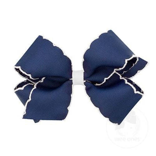 Medium Moonstitch Grosgrain Hair Bow with Contrasting Wrap Navy W/ White