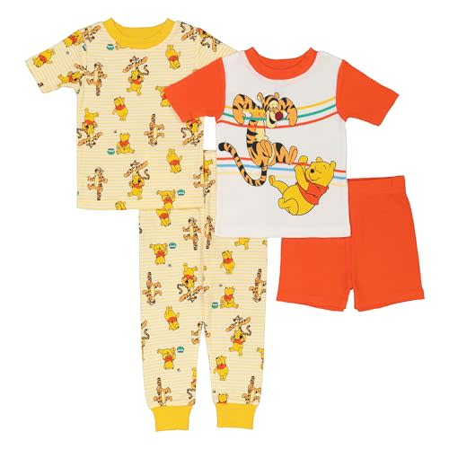 Disney Boys' 4-Piece Snug-fit Cotton Pajama Set, Soft & Cute for Kids
