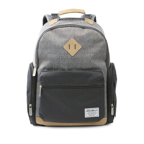 Eddie Bauer Places & Spaces Bridgeport Diaper Bag Backpack, Cooler Bottle Pockets and Changing Pad Included, Light Grey and Tan - Grey/Tan