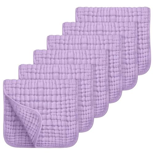 Looxii Muslin Burp Cloths 100% Cotton Muslin Cloths Large 20''x10'' Extra Soft and Absorbent 6 Pack Baby Burping Cloth for Boys and Girls (Purple)