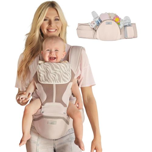 MOMTORY StowNGO Pro Baby Carrier, Safety-Certified 6-in-1 Ultra Storage Baby Carrier Newborn to Toddler, Front & Back Baby Holder Carrier with Hip Seat, Soft Pink