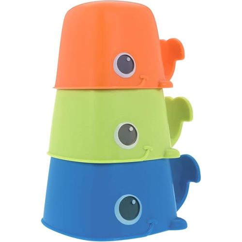 Nuby Whale Bath Cups - 3 Stacking Cups - Baby Bath Toys for Boys and Girls 9+ Months