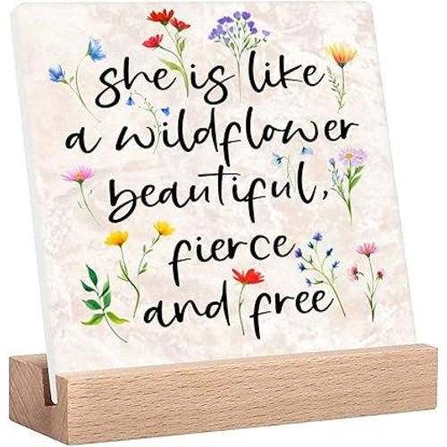 Wildflower Desk Decor Signs, Wildflowers Party & Baby Shower Decorations, Birthday Gifts for Girls, Wild Flower Nursery Decor, "She is Like a Wildflower Beautiful Fierce and Free" Sign