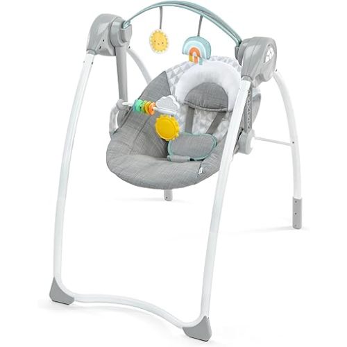 Ingenuity Milestone Baby Swing, Toy Bar, Foldable Swing, 6-Speed, Music, for Ages 0-9 Months, Up to 20 Pounds - Grey