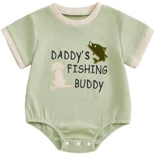 ZyHwShine Baby Boy Hunting Outfit Newborn Daddys Fishing Buddy Short Sleeve Waffle Bubble Romper Onesie Baby Spring Clothes