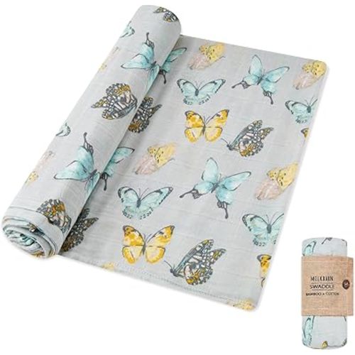 Milkbarn Baby Swaddle Blanket, Rayon from Bamboo Muslin Swaddles for Newborn Girls & Boys, Breathable Infant Swaddles Wrap, Shower & Registry Choice, Newborn Essentials, Butterfly