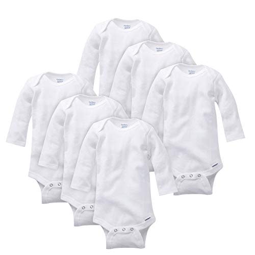 Gerber Long Sleeve Solid Onesies Bodysuit (6 Pack) - White, 3-6 M