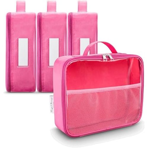 4 Pack Toy Organization Bag, Toy Storage Carry Case for Travel, Car Toy Organization Bag, Toy Storage Organizer for Building Bricks, Tiles, Toys, Games, Crafts (pink, X-Large)