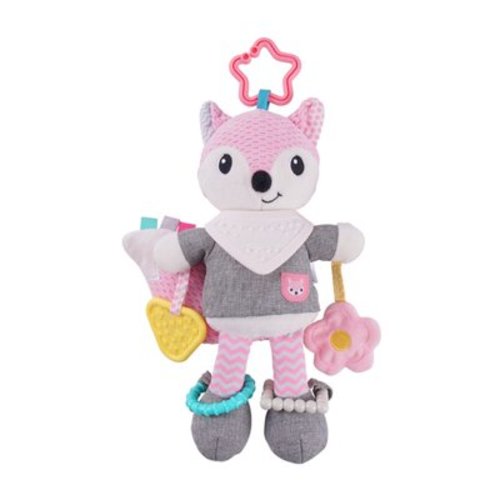 Taotanxi Baby Activity And Teething Toys, 0-3 Years Stroller Hanging Multi-Sensory Fox Plush Doll, - Rattle, Bell, Teether Plastic Ring Pink