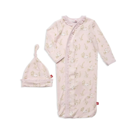 pink hoppily ever after modal magnetic cozy sleeper gown + hat set wit – Magnetic Me