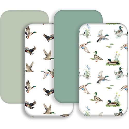 4 Pack Mallard Duck Baby Bassinet Sheets Neutral Unisex Breathable Fitted Nursery Sheets for Baby Girl or Boys (Bassinet Sheet)