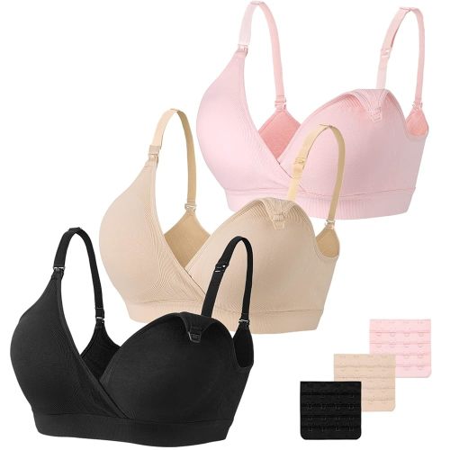Vinfact 3 Pack Nursing Bras for Breastfeeding Seamless V Neck Maternity Bra Women Pregnancy Breastfeeding Bra