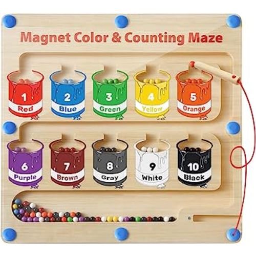 BainGesk Magnetic Color and Number Maze, Wooden Magnet Puzzles Board Games for Toddler, Montessori Counting Matching Toys, Color Sorting, Fine Motor Skills Toys Gifts for Boys Girls 2 3 4 5 Years Old