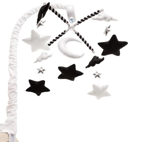 Starry Night Mobile - Cloud and Star Mobile with 12 Piano Lullabies - Black and White Baby Crib Mobile for Boys & Girls