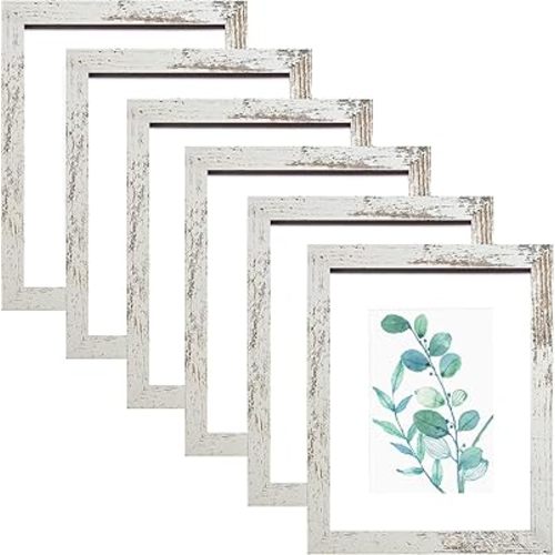 8x10 Picture Frame Distressed White Set of 6, Display Pictures 5x7 With mat or 8x10 Without Mat