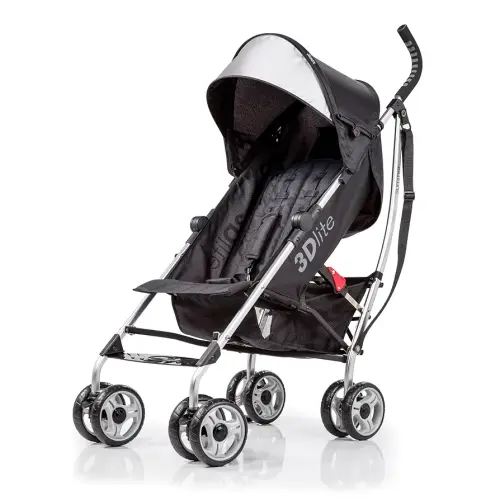 Bright Starts 3Dlite Convenience Stroller, Black - Lightweight Stroller, Large Seat Area, Mesh Siding, 4 Position Recline, Extra Large Storage Basket, Infant Stroller for Travel