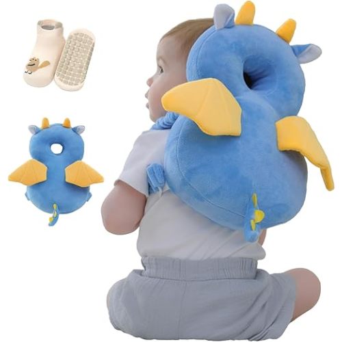 Baby Head Protector Backpack with Safety, Toddler Adjustable Head Protection for Baby Walking and Falling Crawling, 0.5-3 Years 6-36 Months, Dragon