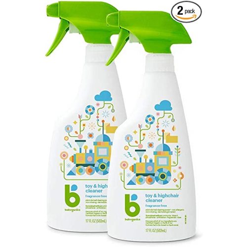 Babyganics Toy & Highchair Cleaner Spray, Fragrance Free, 17oz Spray Bottle, Made without ammonia, bleach, phosphates, phthalates or dyes, Pack of 2. : Health & Household