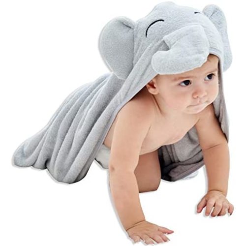 HIPHOP PANDA Bamboo Hooded Baby Towel - Soft Hooded Bath Towel for Babie, Toddler,Infant, for Boy and Girl - (Grey Elephant, 30 x 30 Inch)
