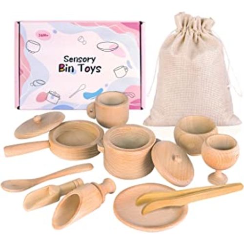 Migargle Sensory Bin Tools, Montessori Toys for Toddlers, Waldorf Toys, Wooden Scoops and Tongs for Transfer Work and Fine Motor Learning